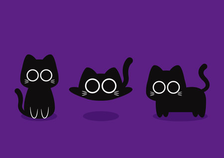 Cute Black cat. Halloween black cat on purple background.のイラスト素材