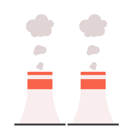 Industrial chimney. Manufacturing industrial chimney, toxic air chimney pipes, factory chimney smoke pollution vector illustration. Plant emitting dirty smog, air pollutionのイラスト素材