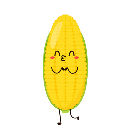 Corn cartoon vector. Cute vegetable vector character isolated on white. Corn mascot.のイラスト素材