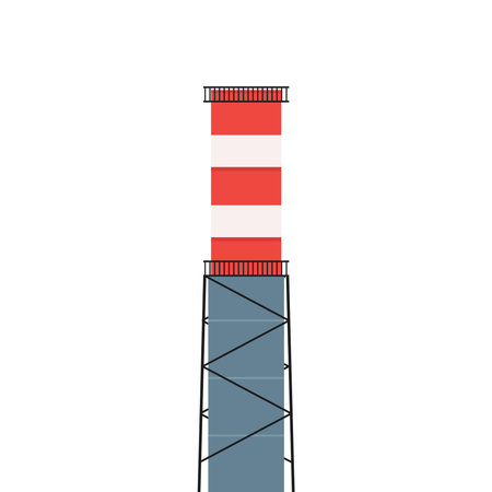 Industrial chimney. Manufacturing industrial chimney, toxic air chimney pipes, factory chimney smoke pollution vector illustration. Plant emitting dirty smog, air pollutionのイラスト素材
