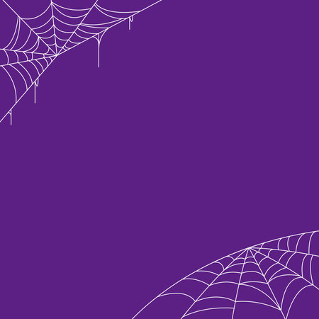 Spider web Halloween framed background. Cobweb spooky insect net on dark blue background. For Halloween posters, banners, and spooky illustrations.のイラスト素材