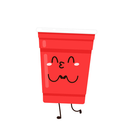 Red plastic party cup, material design. Red beer cup vector. plastic character design.のイラスト素材