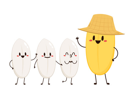 Paddy character design. rice vector on white background. rice seed.のイラスト素材