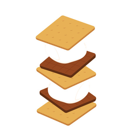 Chocolate bar and graham crackers. S'more graham cracker, chocolate, and marshmallow.のイラスト素材