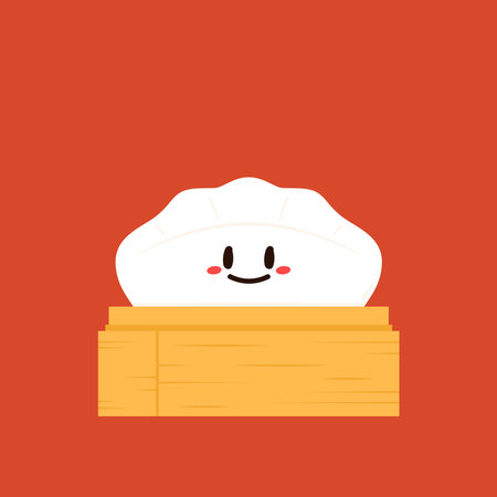 Gyoza vector. Hot dumplings and chopsticks on red background.のイラスト素材