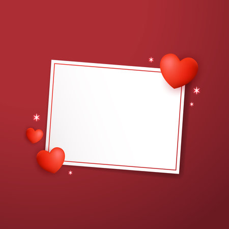 Heart shape paper and blank photo frame with envelope, Happy Valentine's Day. Valentine label.のイラスト素材