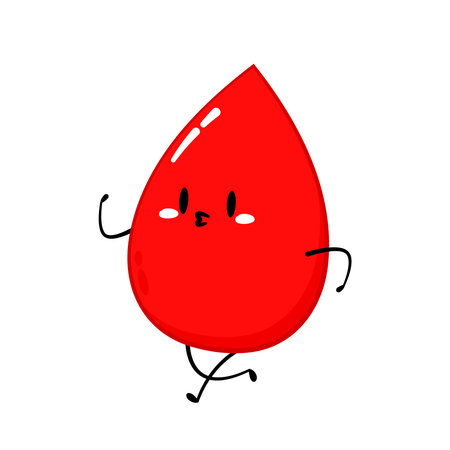 Red Blood Drop Cartoon Character. Vector Illustration Flat Design Isolated On Transparent Background. Red Blood Cell Mascot.のイラスト素材