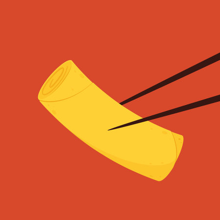 Spring rolls flat vector illustration clipart isolated on red background. Spring rolls cartoon...