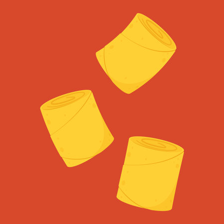 Spring rolls flat vector illustration clipart isolated on red background. Spring rolls cartoon vector.のイラスト素材