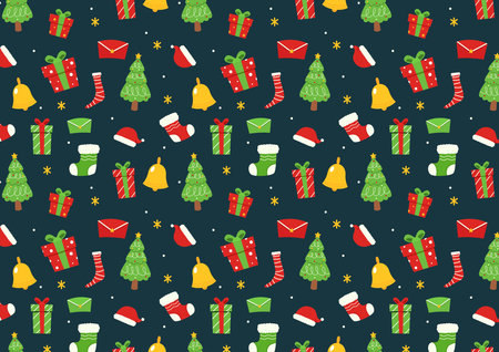 Christmas pattern. Christmas decoration pattern on red background. Design for textiles, wrapping paper. Vector illustration.のイラスト素材