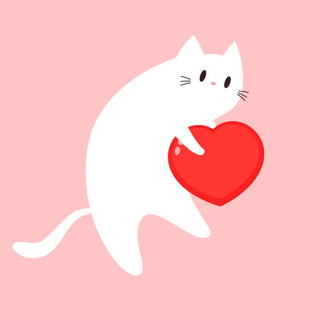 Valentine's poster design. Cat cartoon vector. Cute Couple Cat share with love heart for valentine's day.のイラスト素材