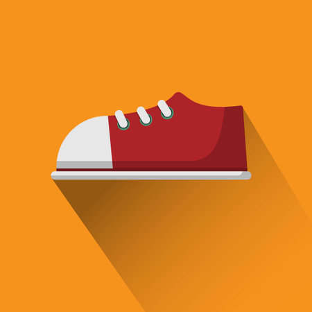 Red sneakers on orange floor.のイラスト素材