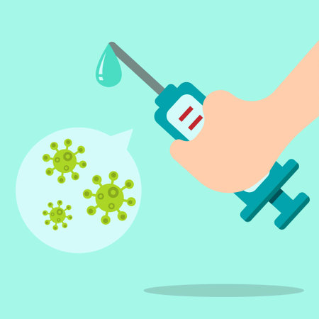 Hand holding a syringe. Medical illustration.のイラスト素材