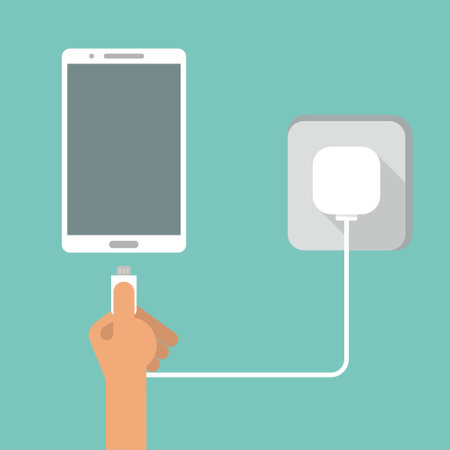 Charge the phone battery. Illustration of power charging.のイラスト素材