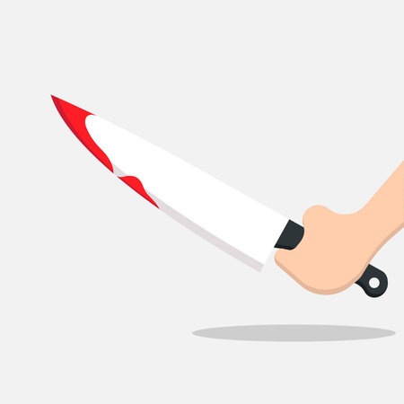 Hand holding knife. Knife made of steel. Sharp tool illustration.