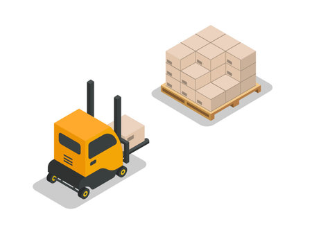 Forklifts that are lifting boxes. Transporting things.