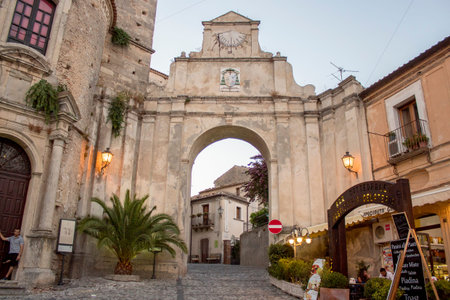 Old town of Gerace, a little village in Calabria (Italy). Medieval building in stone bricks with...