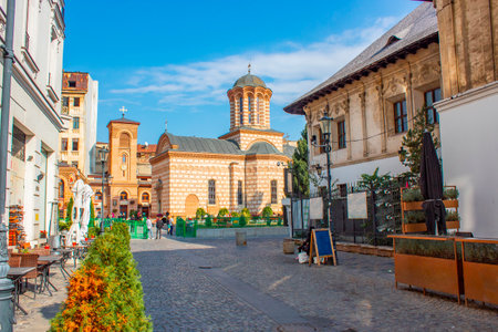 Bucharest, Romania Sfantul Anton Buna Vestire' (Old court church) in the Old Town area of cityのeditorial素材