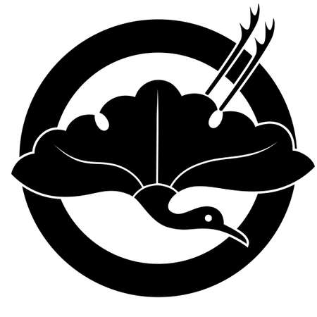 It is a family crest. It is called a gingko crane in a circle.のイラスト素材