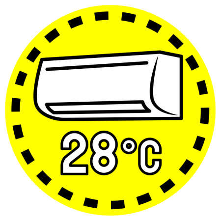 This is an icon for power saving measures. The air conditioner cooling setting is a 28 degree mark.のイラスト素材