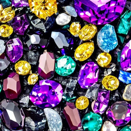 multicolored gems on a black background close-up macro photoの素材