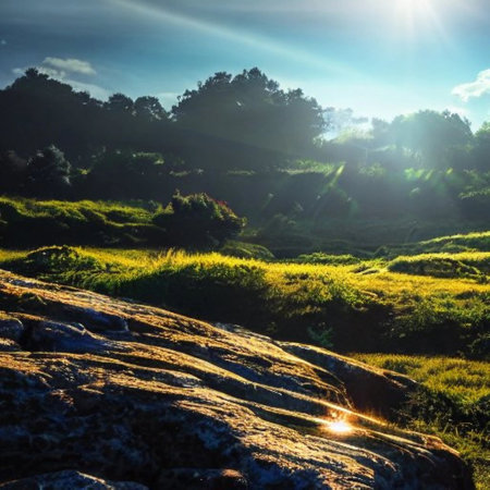 Sunset over the grassland in the morning at Mae Hong Son, Thailandの素材