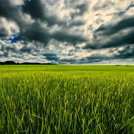 Rice field with cloudy sky. Nature composition. HDR image.の素材