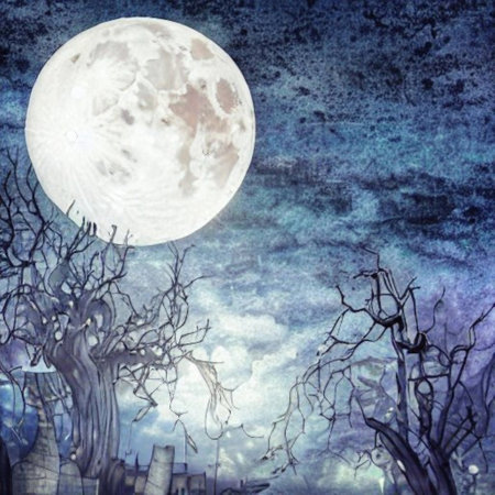 Halloween background with full moon and spooky tree. Halloween background.の素材