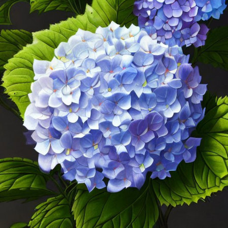 Blue hydrangea in a vase on a black backgroundの素材