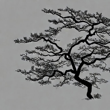 Tree silhouette on gray background, 3d rendering. Computer digital drawing.の素材
