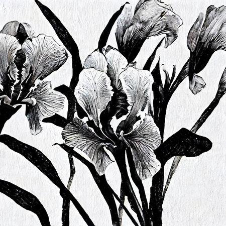 Watercolor illustration of iris flowers. Hand drawn botanical illustration.の素材