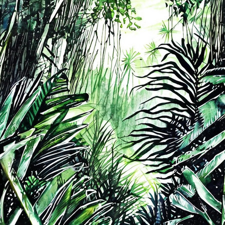 Tropical background. Watercolor palm leaves. Hand drawn illustration.の素材