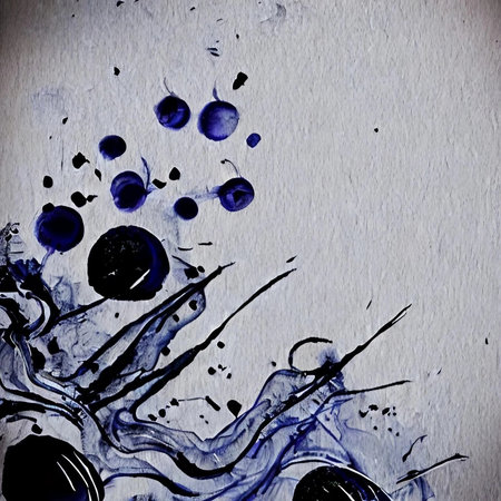 abstract blue and black watercolor paint splashes on white backgroundの素材