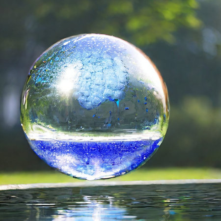 Reflection in the water of a soap bubble. Abstract background.の素材