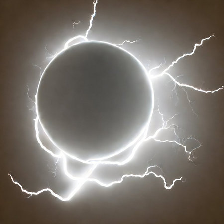 Lightning in the form of a circle on a gray background.の素材