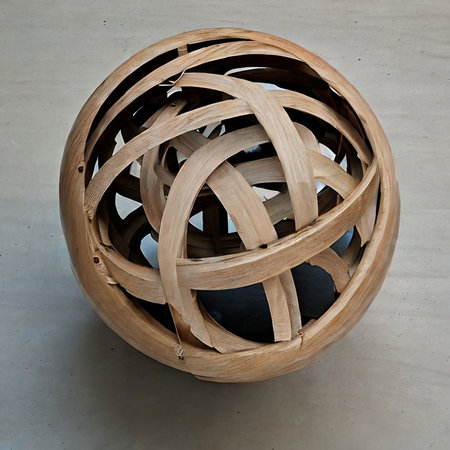 Wooden basket made of bamboo on a concrete floor in the roomの素材
