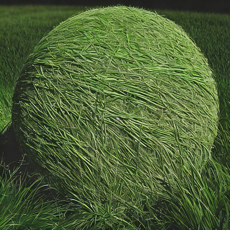 3d rendering of a sphere made of green grass in the fieldの素材