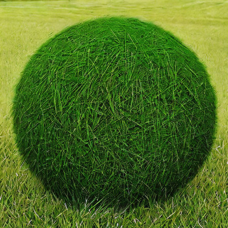 Green grass ball on a green field. 3D render. Conceptual image.の素材