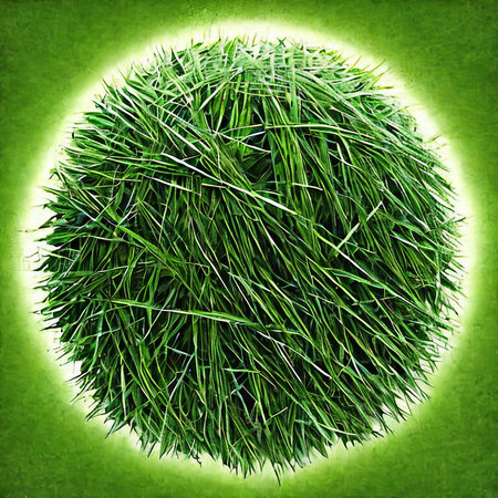 Green grass ball on a green background in the form of a circleの素材