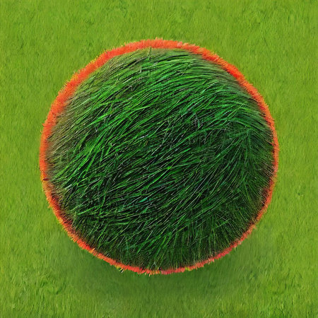 Abstract sphere made of grass on a green background. 3d renderingの素材