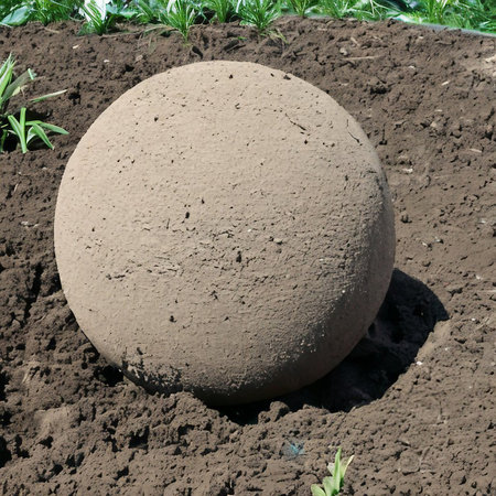 Concrete ball on the ground in the garden, close-upの素材