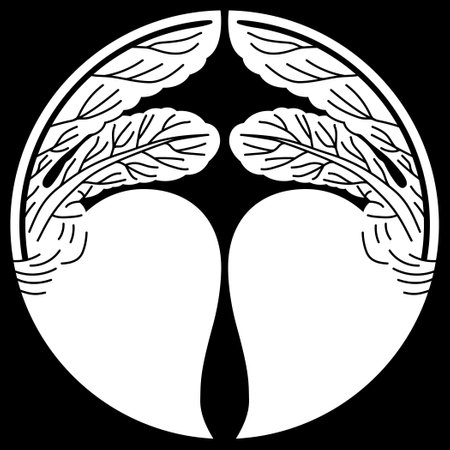 Black and white illustration of two human heads with leaves in a circleのイラスト素材