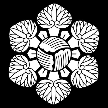 Black and white mandala on a black background. Vector illustration.のイラスト素材