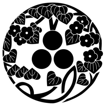 Black and white illustration of flowers and leaves in a circular pattern.のイラスト素材