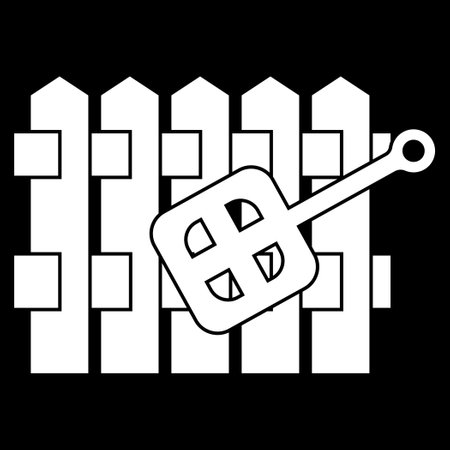Fence and key icon. White on the black. Vector illustration.のイラスト素材