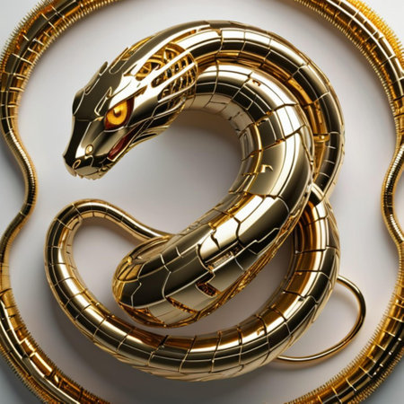 Golden snake on a white background. 3d rendering, 3d illustration.の素材