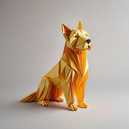 Origami dog isolated on a white background. Dog origami.の素材