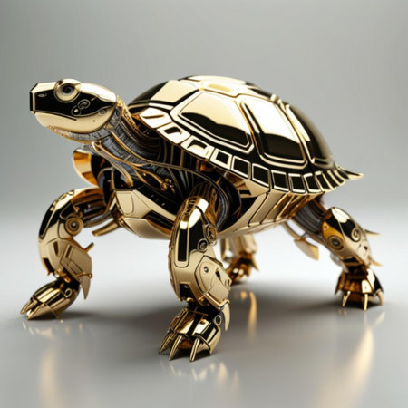 3d illustration of a metal toy turtle on a white background.の素材