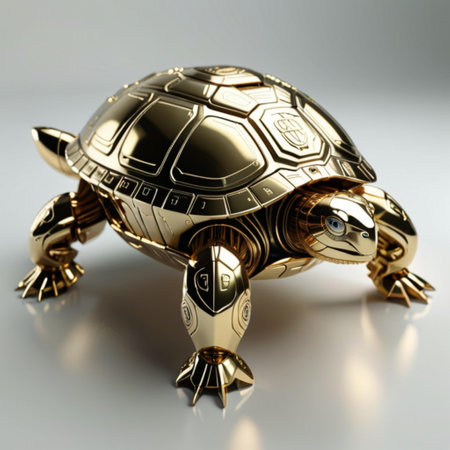 3d illustration of a metal toy turtle on a white background.の素材