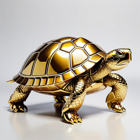 Golden turtle isolated on white background. 3D illustration. 3D CG. High resolution.の素材